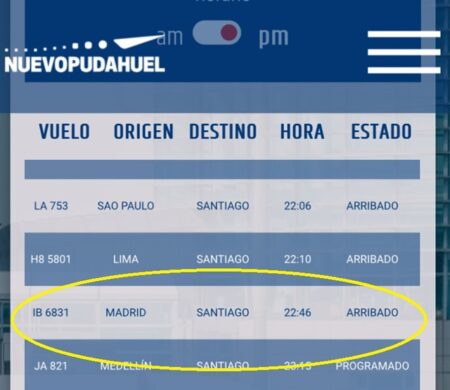 Web del aeropuerto de Pudahuel