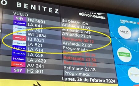 Panel del aeropuerto Arturo Merino Benítez